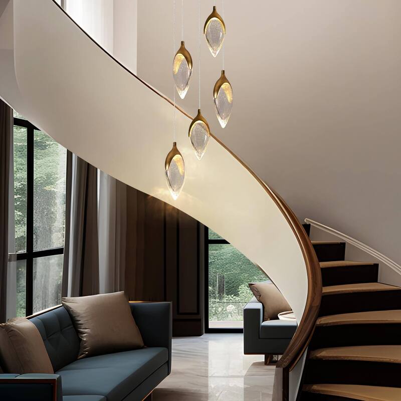 Modern LED Gold 5-Light Cluster Glass Chandelier for Kitchen Island Stairwell