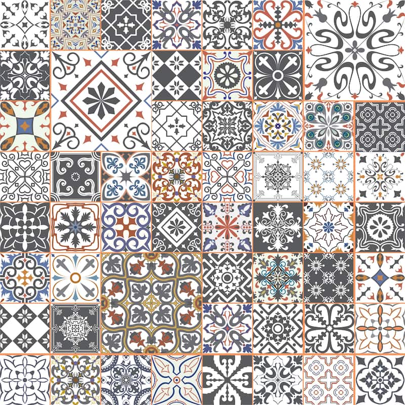 Moroccan Tile Remoavble Wallpaper - 10'ft H x 24''inch W - 10'ft H x 24''inch W - Grey