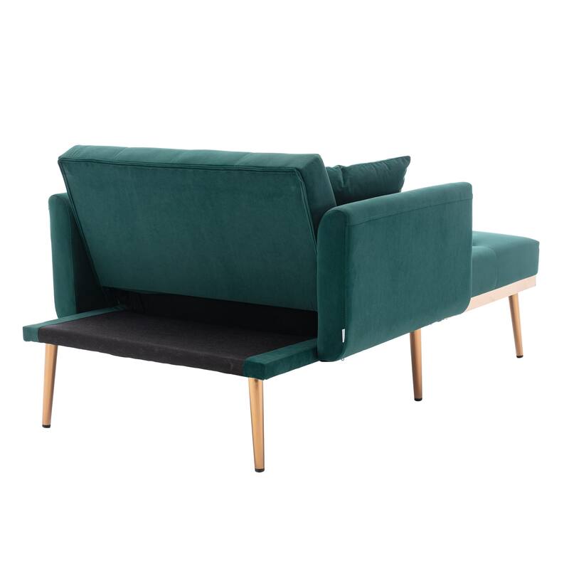 Velvet Fabric Chaise Lounge Chair with Adjustable Backrest and Pillow