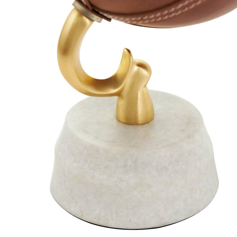 Brown Leather Handmade Stitched Globe with White Marble Base