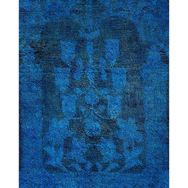Overton Hand Knotted Wool Vintage Inspired Modern Contemporary Overdyed Blue Area Rug - 8' 3" x 10' 4"