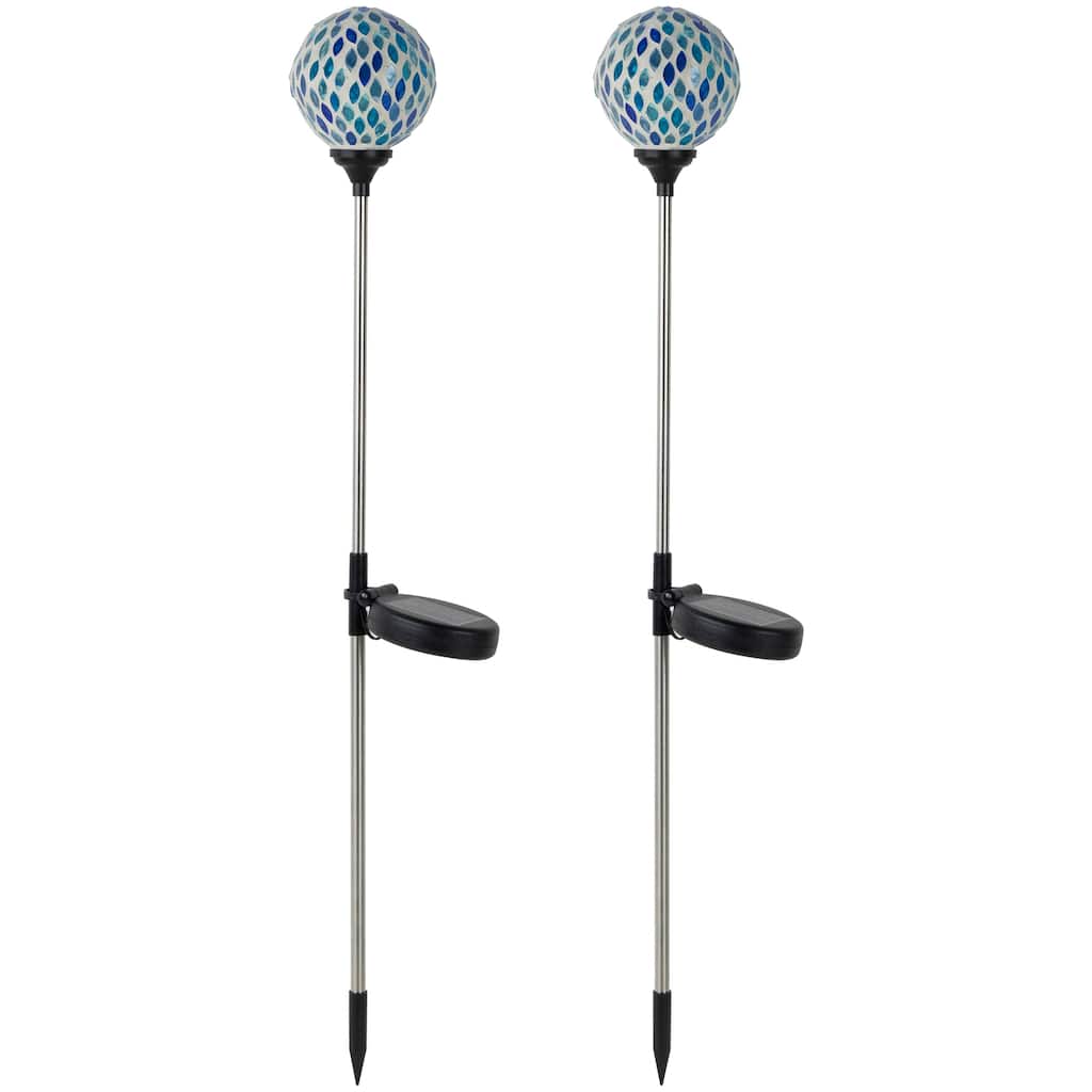 Set of 2 Mosaic Stained Glass Solar Powered LED Pathway Markers 30"