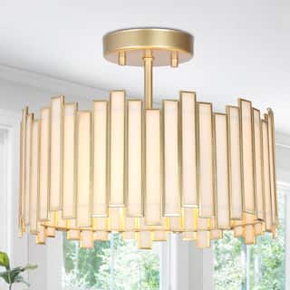 Modern Gold 3-Light Drum Chandelier Semi-Flush Mount Ceiling Light - 12.6" D x 10.2" H