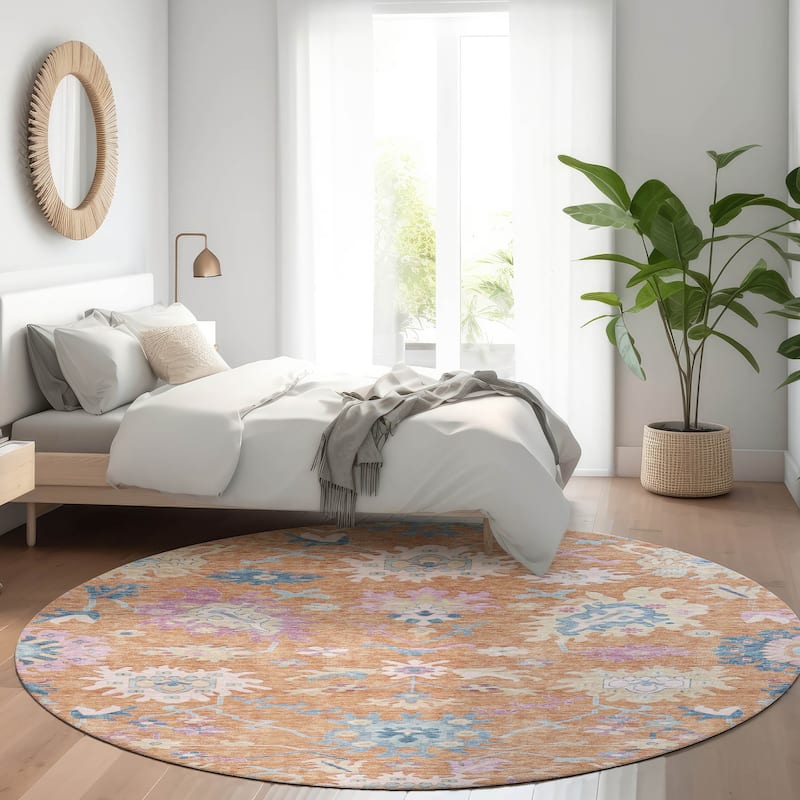 Machine Washable Indoor/ Outdoor Causal Traditional Chantille Rug - Orange - 8' x 8'
