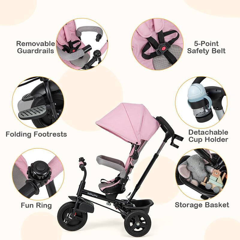 Gymax 4-in-1 Baby Tricycle Toddler Trike w/ Reversible Seat Canopy &