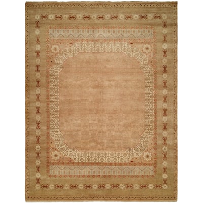 Traditional White Hand-Knotted Wool Area Rug