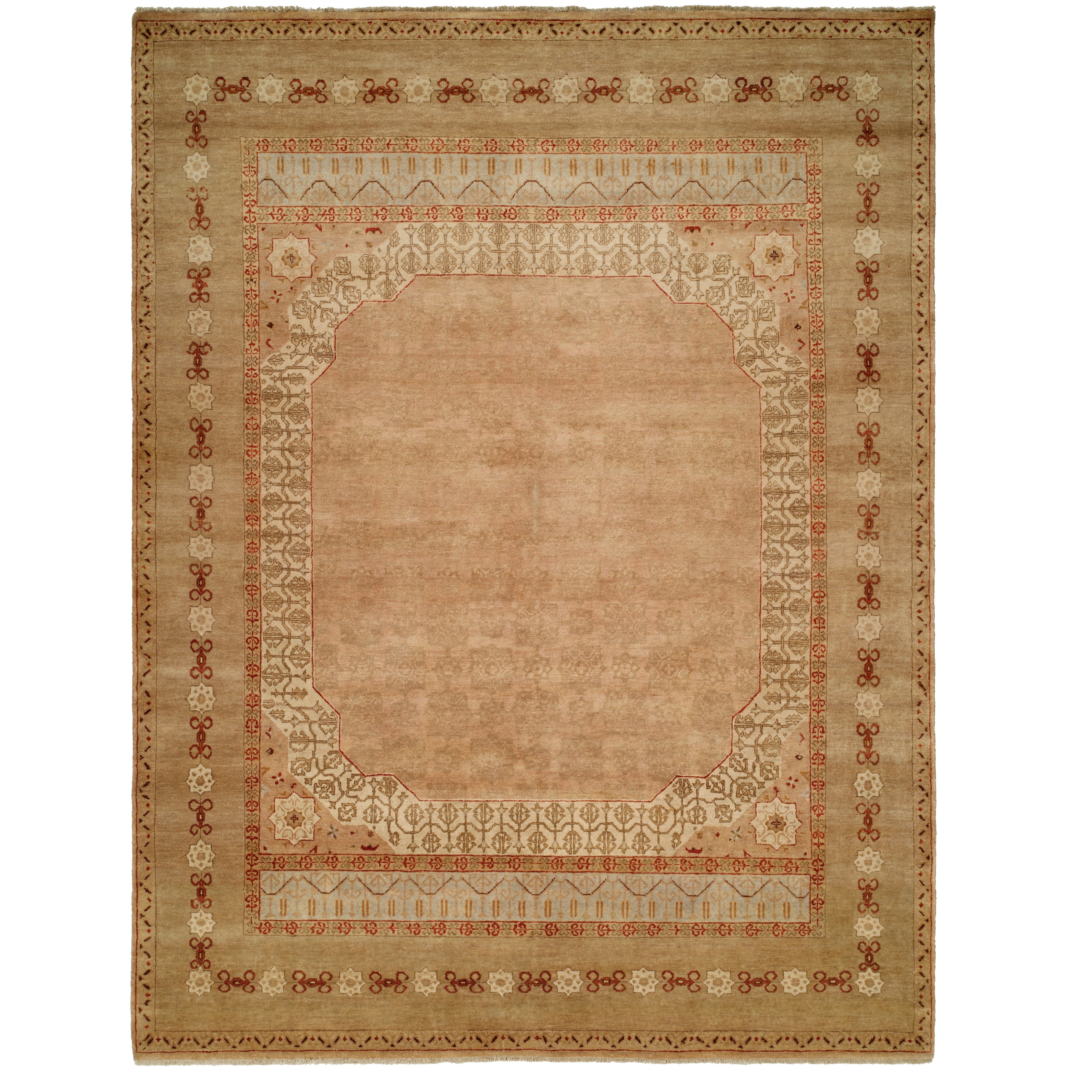 KALATY Traditional White Hand-Knotted Wool Area Rug