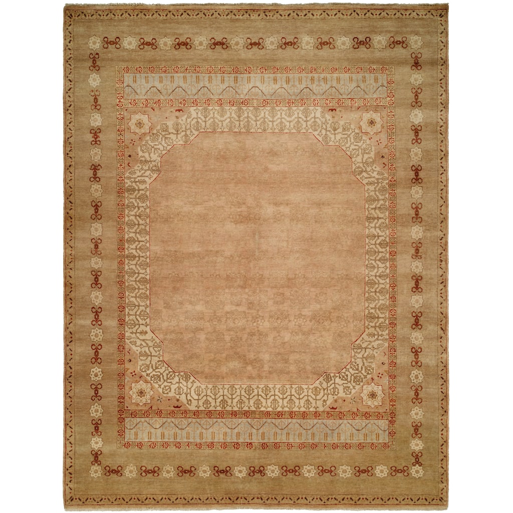 Traditional White Hand-Knotted Wool Area Rug