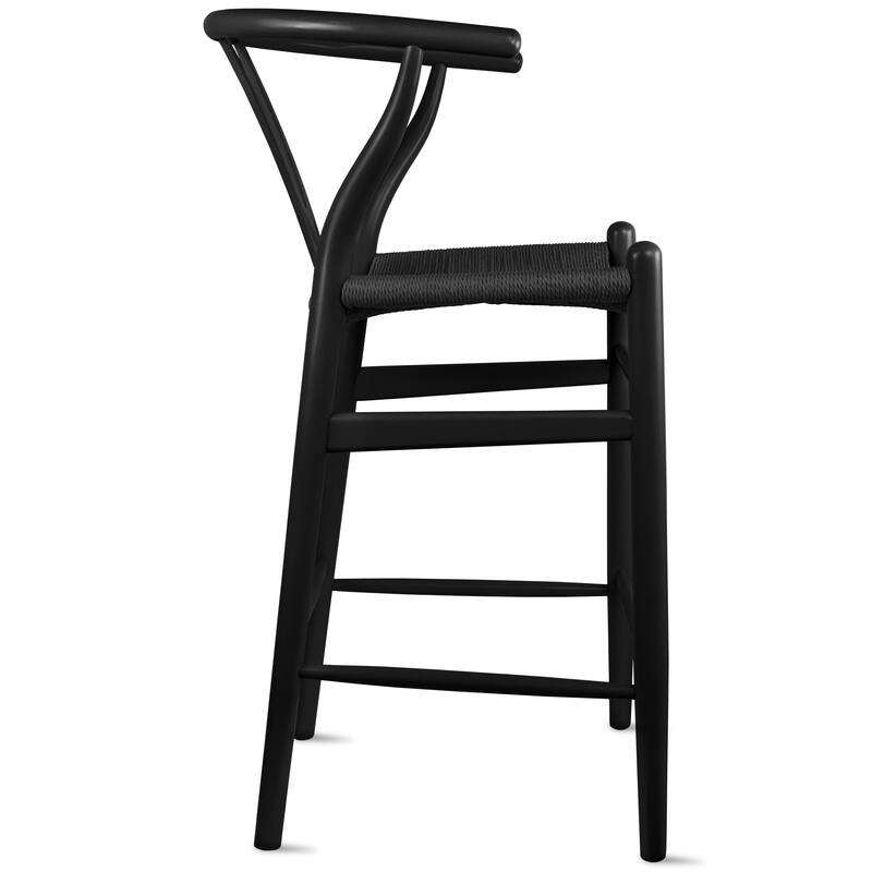 Solid Wood Countertop Height Barstool with Open Y Back Farmhouse Woven Organic Chair For Kitchen Bedroom Designer - N/A