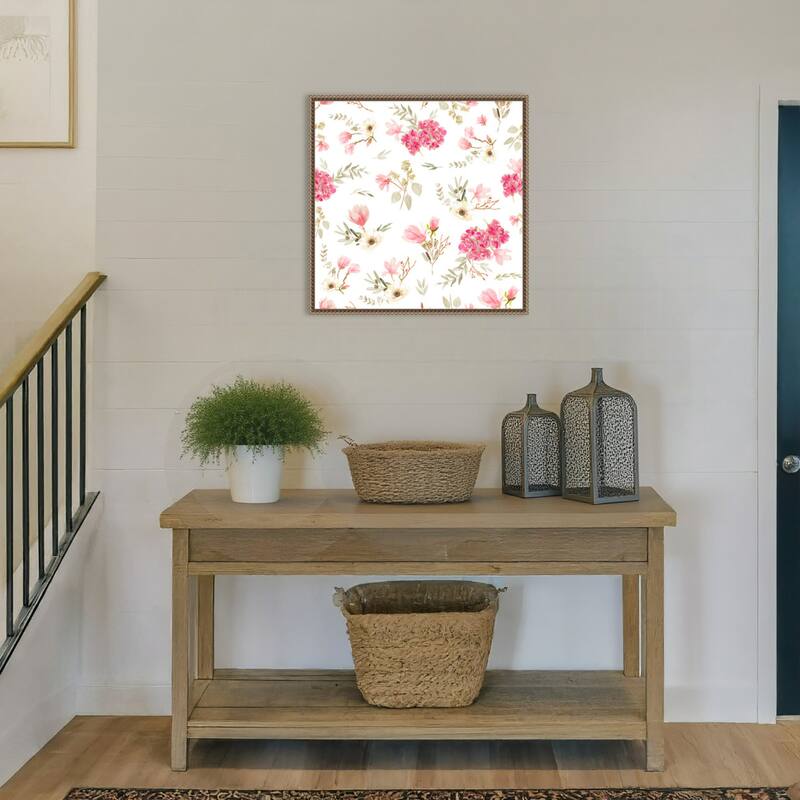 Floral Bouquets Pattern Light Pink by Anis Illustration (22 x 22 in.), Framed Canvas Wall Art Print