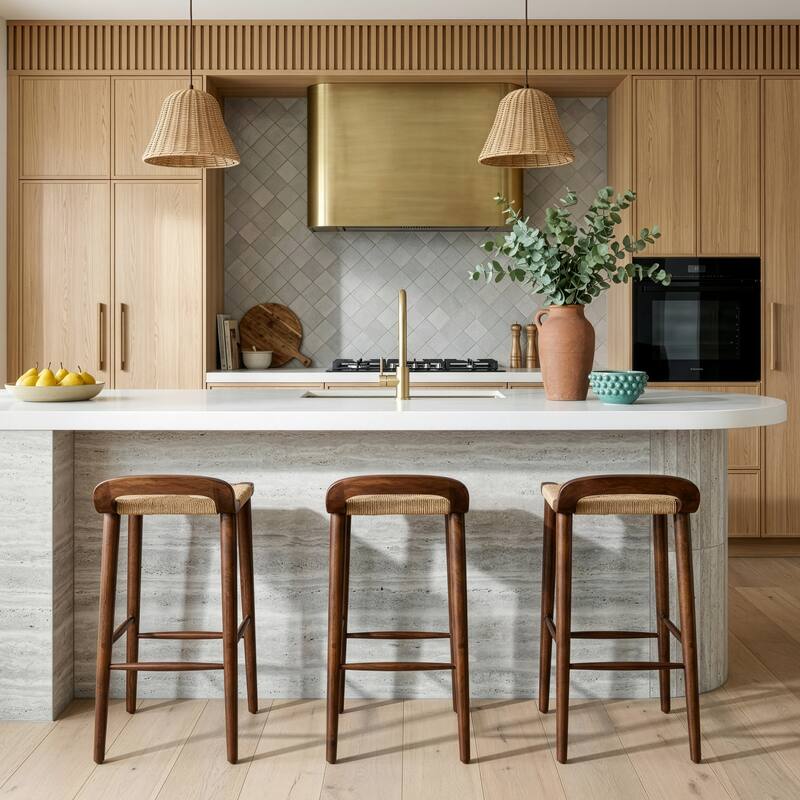 Luna 30 in. Seat Height Wood and Jute Woven Low Back Counter Stool - Brown