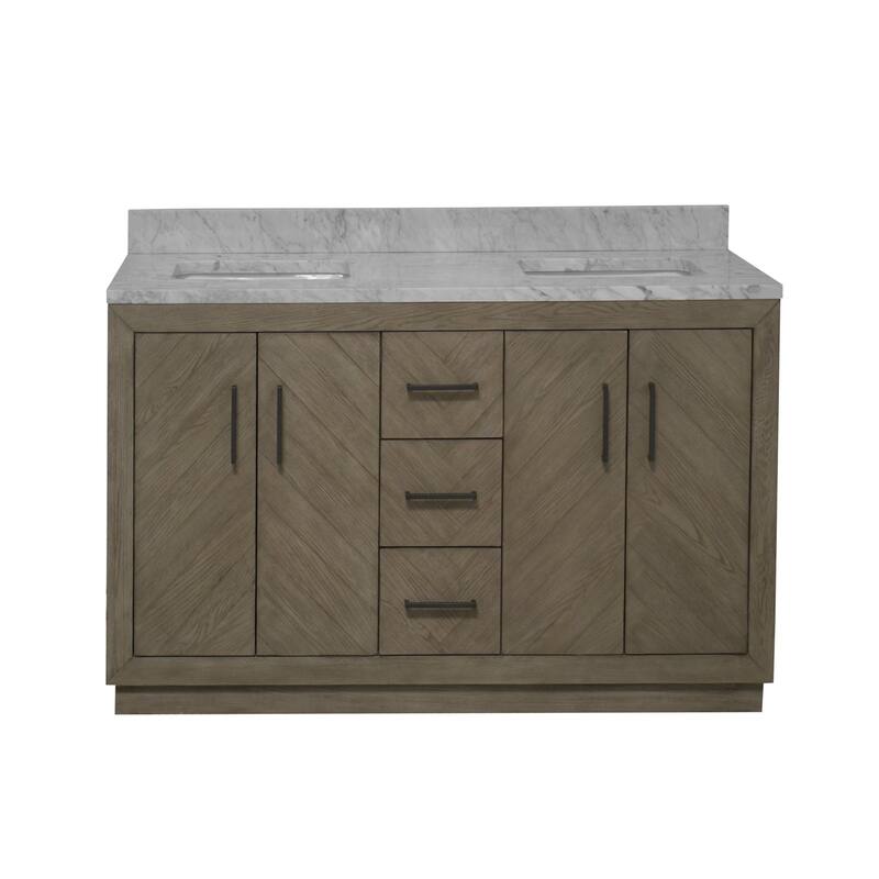 KitchenBathCollection Peyton 60" Double Bathroom Vanity with Carrara Marble Top