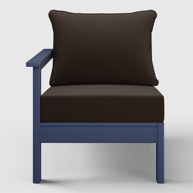 Birchwood All Weather HDPE Outdoor Patio Deep Seating Navy Blue Left Arm Facing Chair With Cushions (1-Piece)