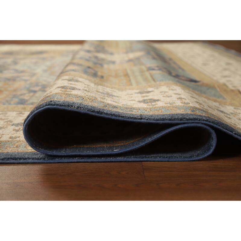 Hand Knotted Oriental 100% Wool Carpet Traditional Geometric Navy Blue & Blues Kazak Area Rug - 9' 10'' X 7' 11''