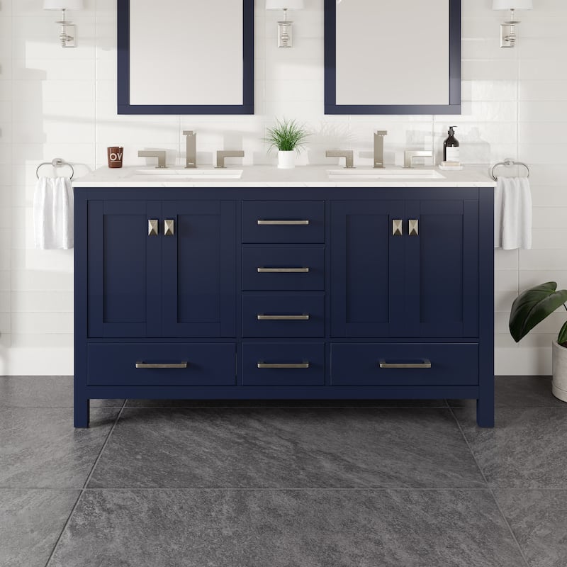 Eviva Aberdeen 60"W DS Bath Vanity with Carrara Quartz Top - Blue