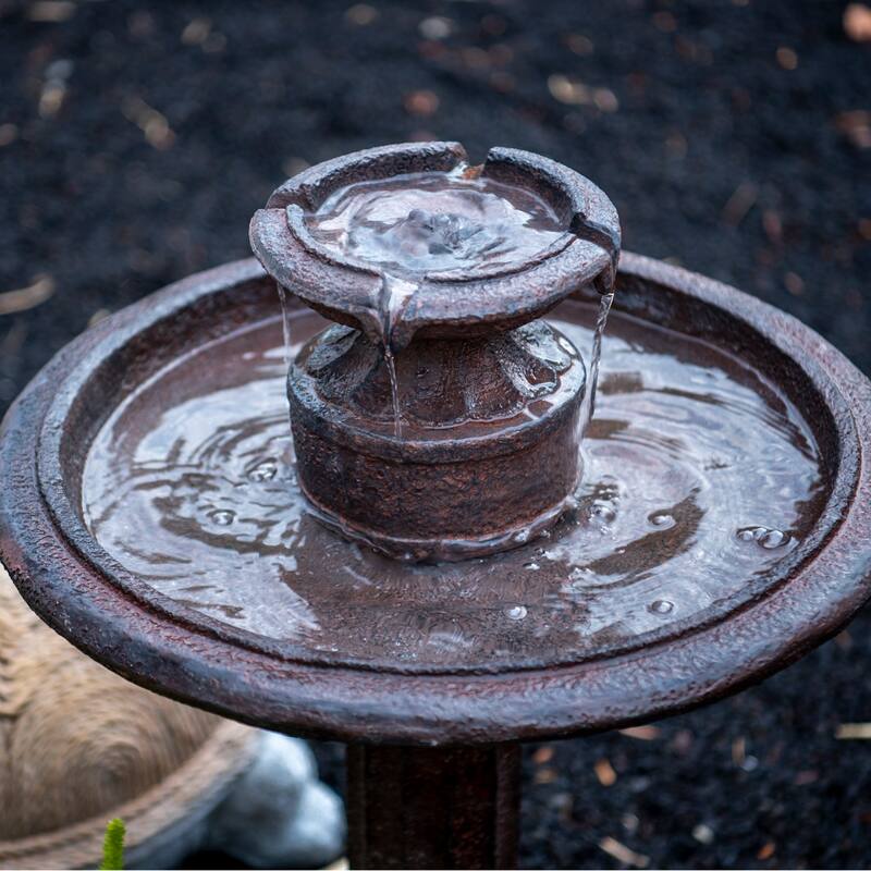 XBrand 28" Solar Tiered Freestanding Classic Bird Bath Outdoor Water Fountain, Brown