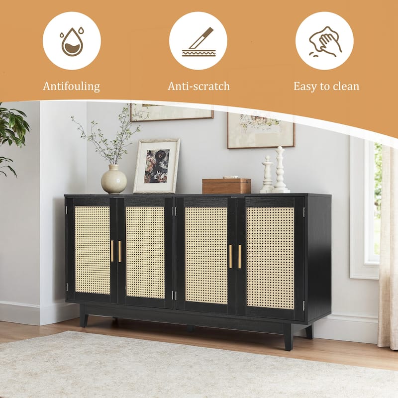 Rattan Accent Cabinet Storage Sideboard Buffet with 4 Doors