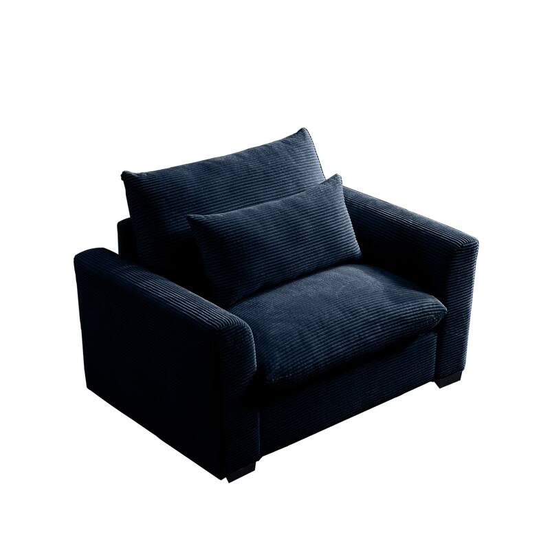 Roomfitters Blue Corduroy Deep Seat Accent Chair, Modular Single Sofa with Waist Pillow for Living Room