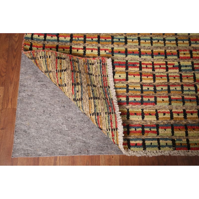 Colorful Checkered Moroccan Modern Area Rug Hand-Knotted Wool Carpet - 9'0"x 12'4"