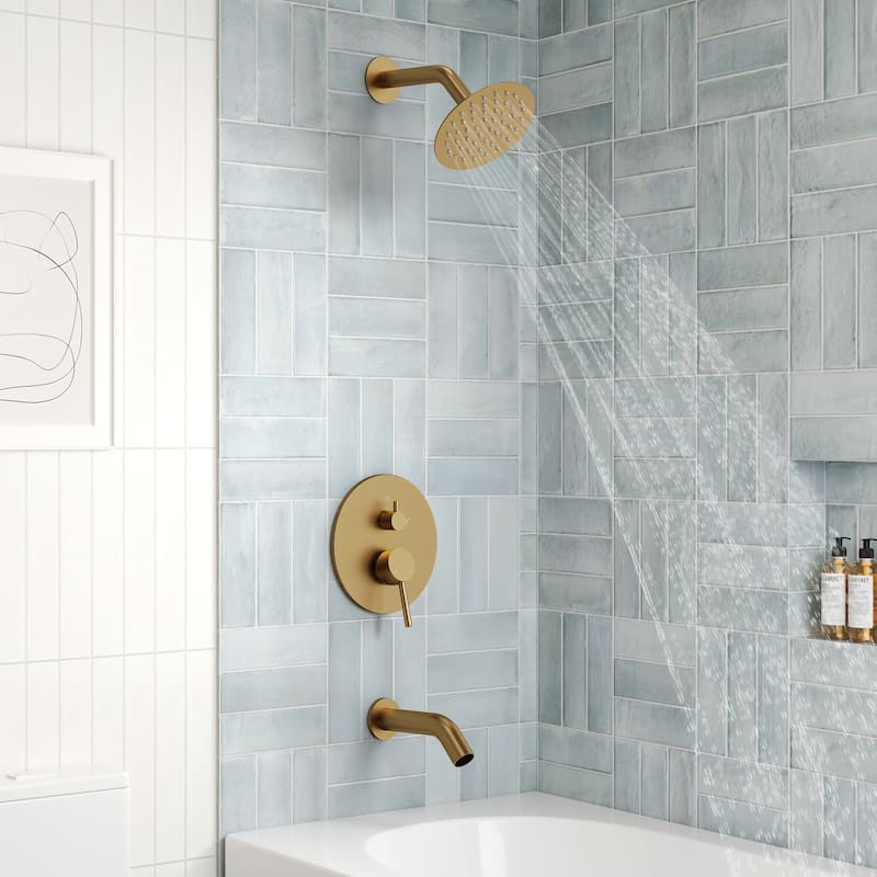 6" Dual-Function Tub and Shower Faucet Set, Modern Tub And Shower Trim Kit Valve Included - Brushed Gold