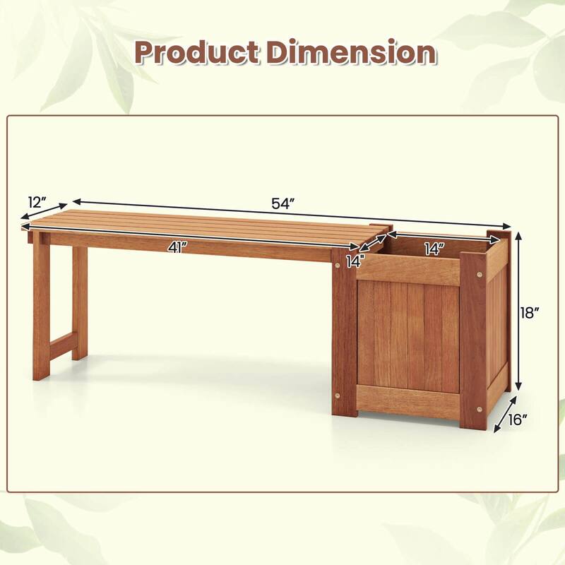 Costway 1/2 PCS Hardwood Flower Box with Bench Spacious Seat