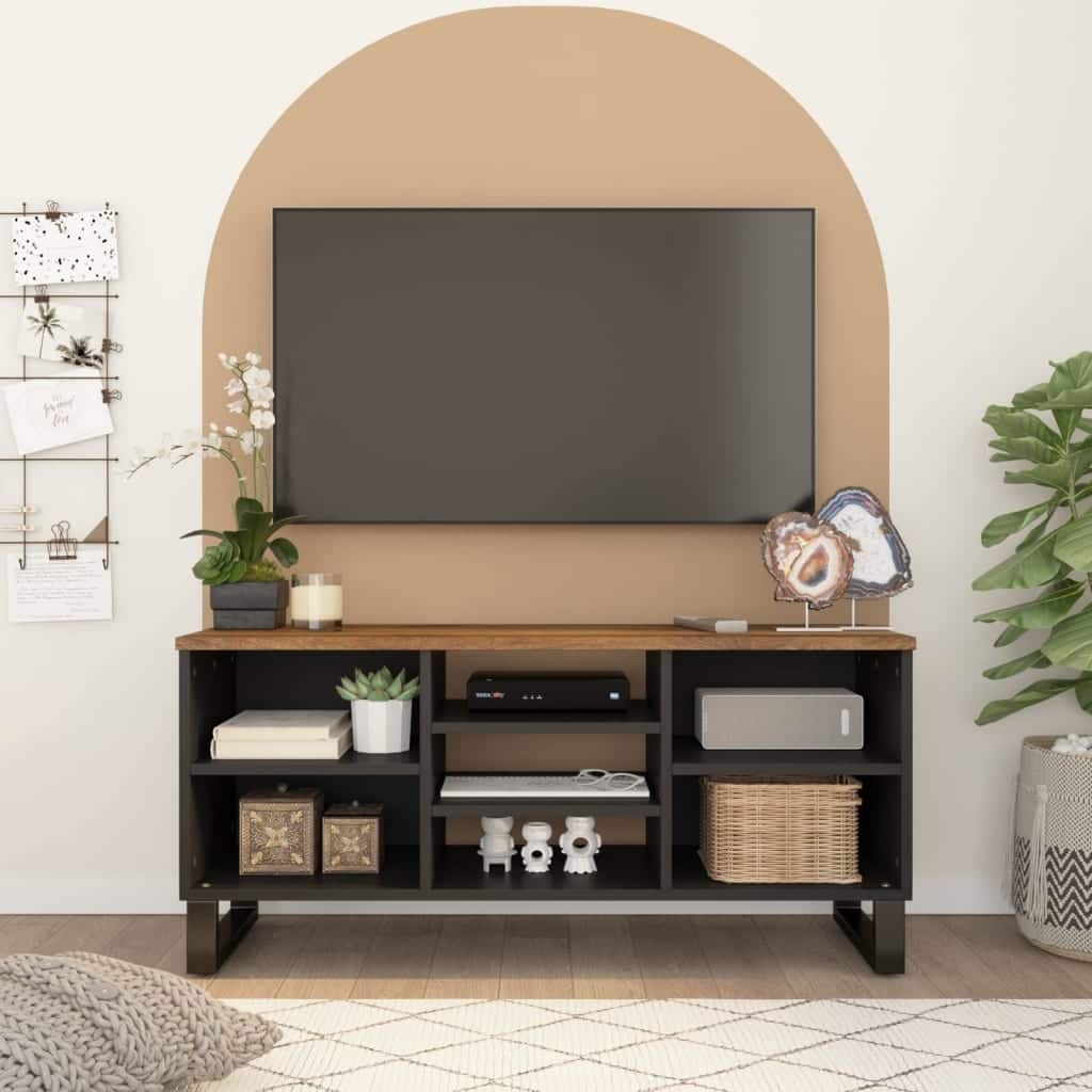 vidaXL TV Cabinet Honey brown, black Solid mango wood and engineered wood - 39.4 x 39.4 x 18.1 in