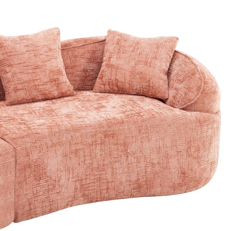 Curved Sectional Sofa with Pillows, Chenille Upholstered 4 Seater Sofa, Full-Compressed Deep Seat Sofa for Living Room