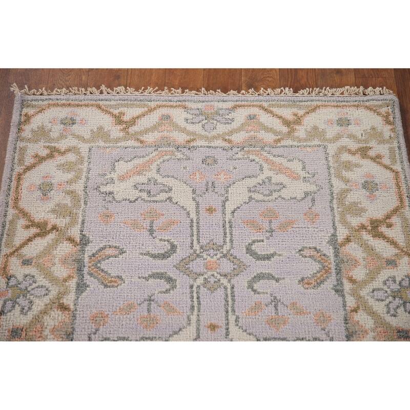 Floral Grey Oushak Runner Rug Hand-knotted Wool Carpet - 2'7"x 7'10"
