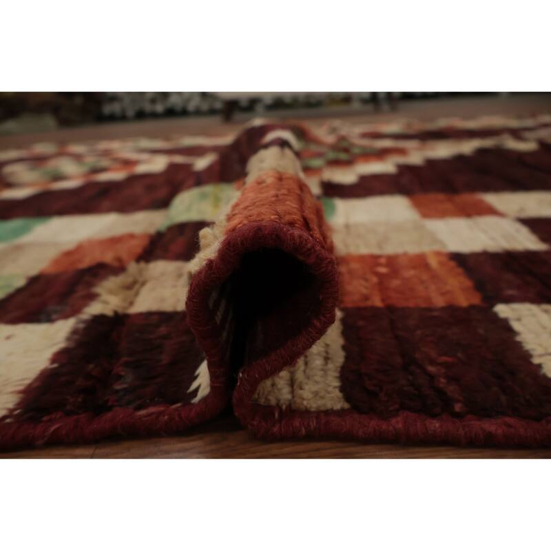 Hand Knotted Oriental 100% Wool Carpet Modern Geometric Red Moroccan Area Rug - 9' 11'' X 7' 0''