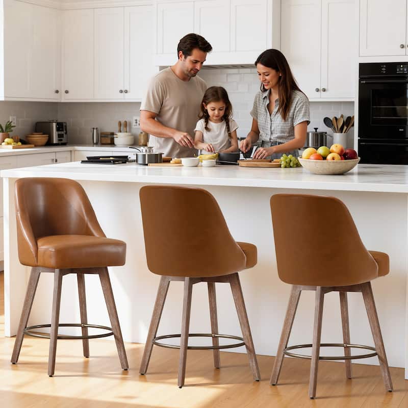 26" Upholstered Counter Height Swivel Bar Stool, Counter Stools with Solid Wood Legs - 39.37"H x 22.44"D x 21.65"W