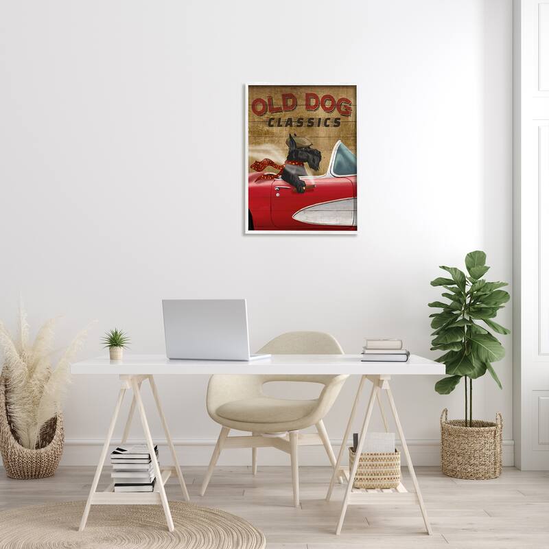 Stupell Old Dog Classics Scottish Terrier Cigar Sports Car Framed Wall Art - Red