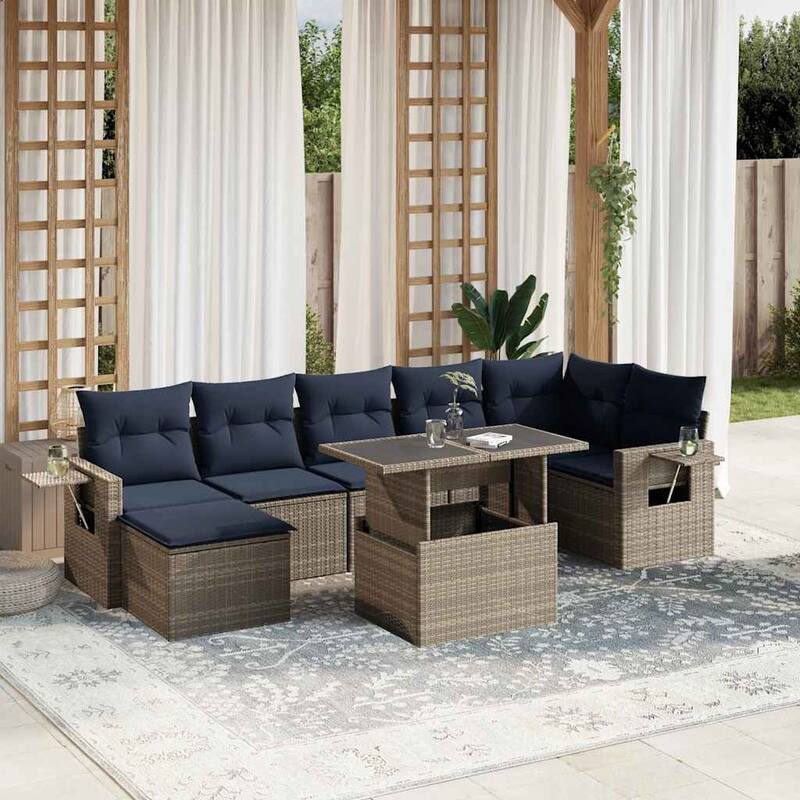 vidaXL 8 Piece Patio Sofa Set with Cushions Black/Brown/Gray Poly Rattan - Gray without storage