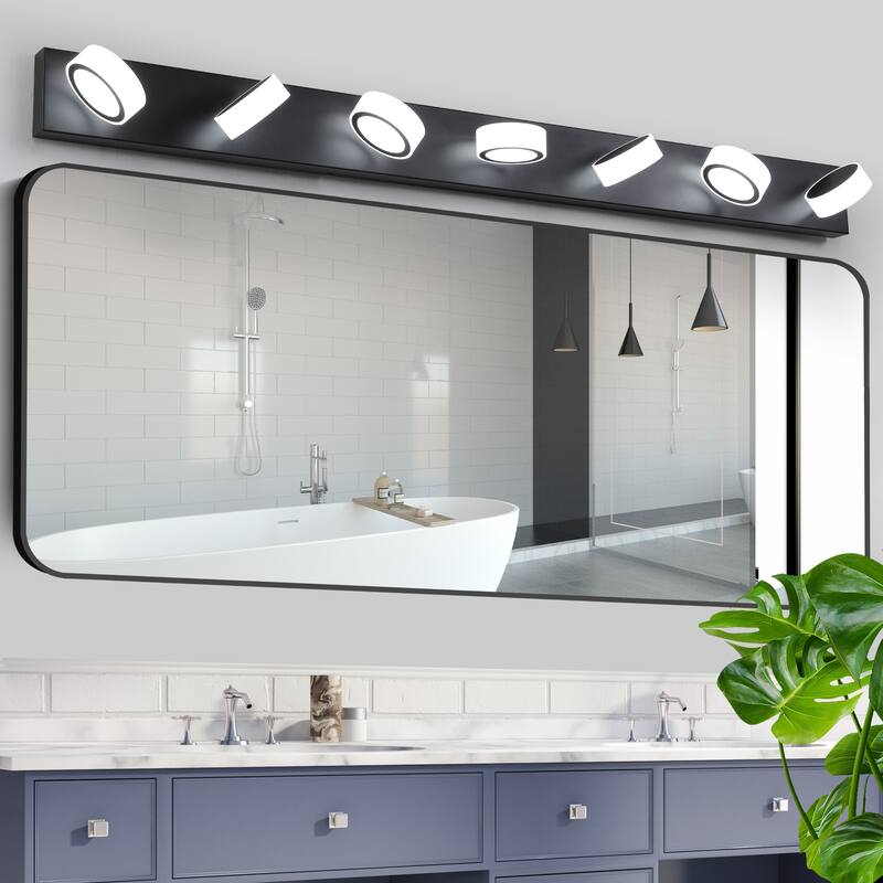 52" Modern 7-Light LED Vanity Light Fixture - with Acrylic Light Shades - Energy-Efficient Bathroom Wall Sconce