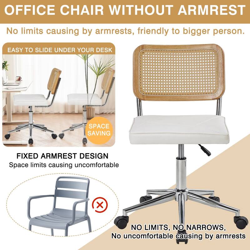 Javlergo Armless Home Office Desk Chair, Height Adjustable PU Leather Computer Task with 360° Swivel Rolling Wheels