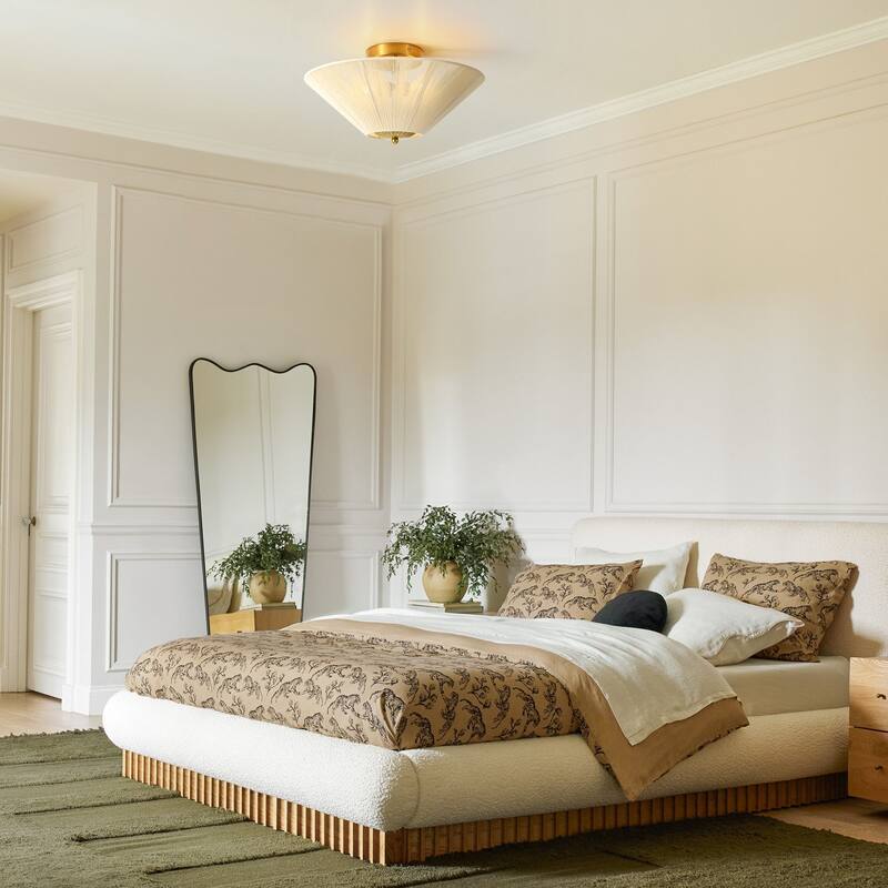 15" W 2-Light Modern Farmhouse Cone Beige Hand-Woven Rope Shade Semi-Flush Mount Ceiling Light