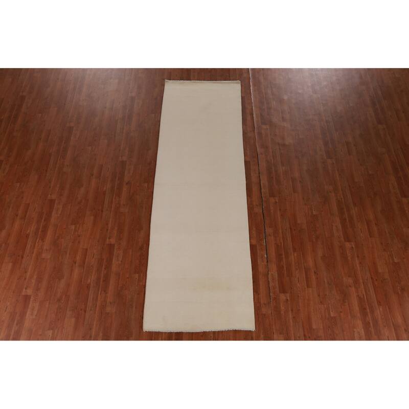 Hand Knotted Oriental 100% Wool Carpet Modern Solid Beige & Ivories Gabbeh Runner Rug - 10' 0'' X 3' 1''