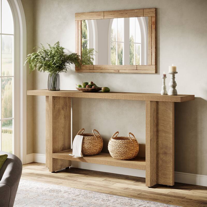 59" Farmhouse Console Table with Storage Shelf for Entryway