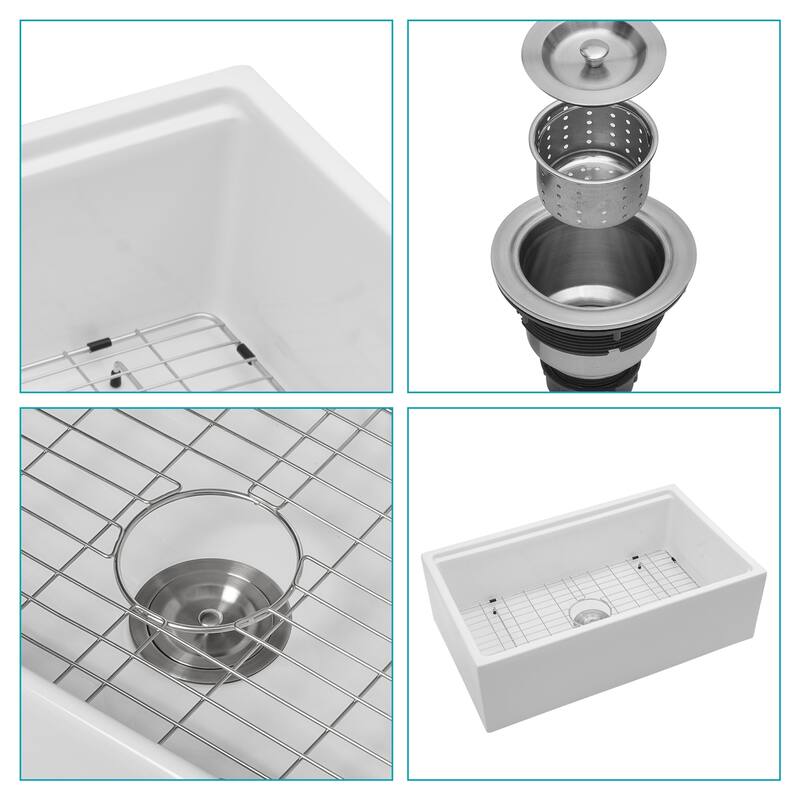 Farmhouse Porcelain Ceramic Single Bowl Kitchen Sink in White