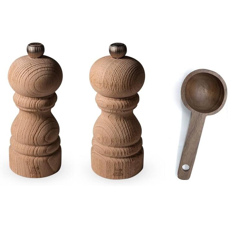 Peugeot Paris Nature 5 inch Salt & Pepper Mills - With Wooden Spice Scoop - 3 Piece