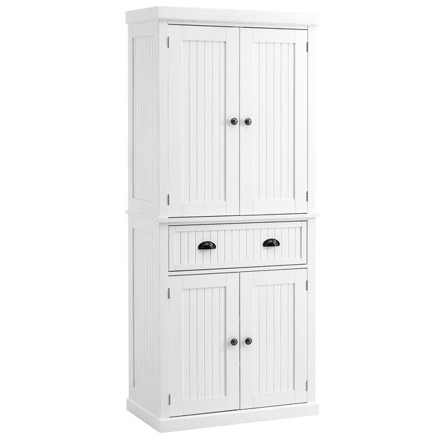 HOMCOM Traditional Freestanding White Kitchen Pantry Cabinet - 30" W x 15.75" D x 72"H