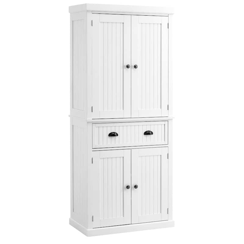 HOMCOM Traditional Freestanding White Kitchen Pantry Cabinet - 30" W x 15.75" D x 72"H