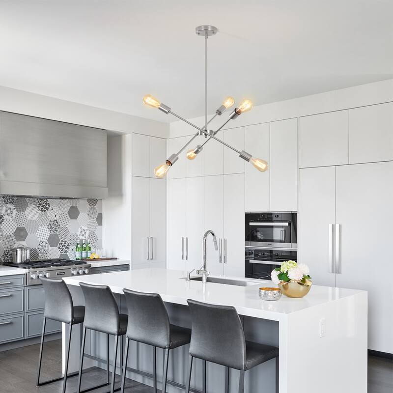 Modern 6-Light Sputnik Linear Chandelier, Modern Sputnik Sphere Chandelier for Dining Room Living Room Bedroom Kitchen