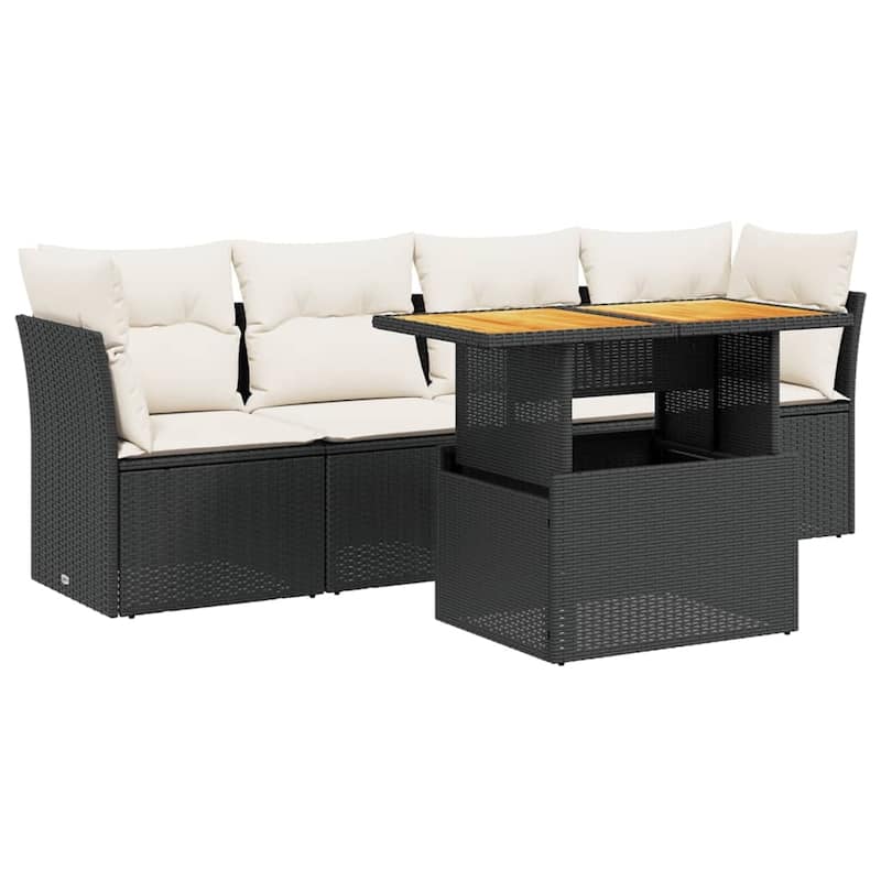 vidaXL Patio Sofa Set with Cushions Table and Modular Sofas 5 Piece Poly Rattan - 21.7 x 39.4 x 28.7