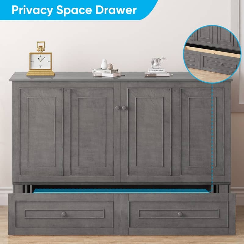 Mixoy Queen Modern Murphy Bed Chest with Mattress and Storage Drawer