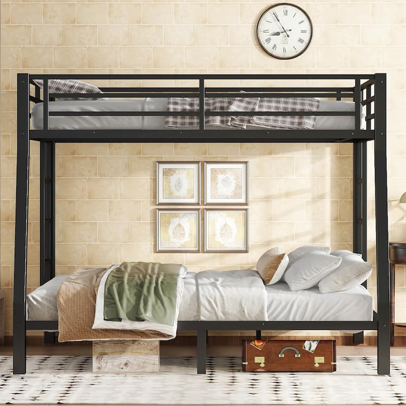 Roomfitters Full XL over Queen Metal Bunk Bed with Dual Ladders, Heavy Duty Steel Frame, Black - Black