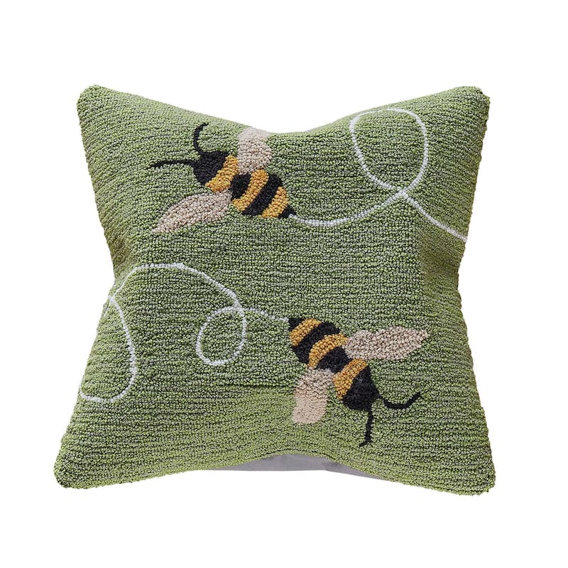 Liora Manne Frontporch Buzzy Bees Indoor/Outdoor Pillow Green 18" Square