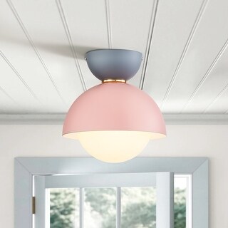 1 Light Modern Bowl Frosted Opal Glass Globe Bubble Semi Flush Mount Light 7.8 in. W x 8.6 in. H Bed Bath Beyond 39301355