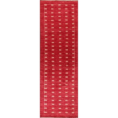 Red Gabbeh Kashkoli Oriental Wool Runner Rug Handmade Staircase Carpet - 2'9" x 10'1"