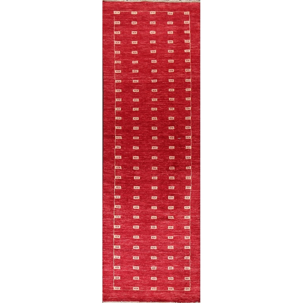 Red Gabbeh Kashkoli Oriental Wool Runner Rug Handmade Staircase Carpet - 2'9" x 10'1"