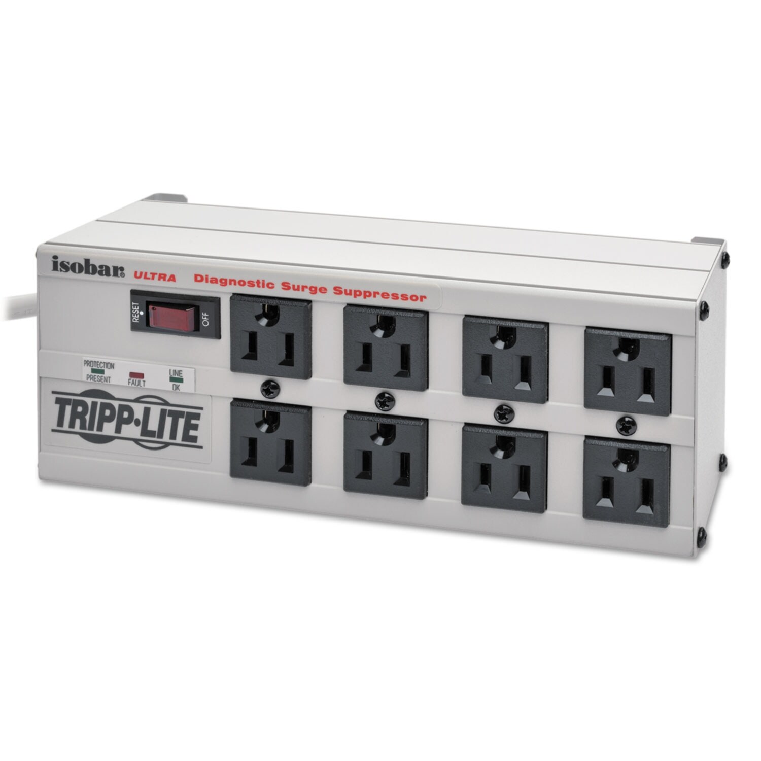 Isobar Surge Protector, 8 Outlets, 25 ft Cord, 3840 Joules, Metal Housing - Clear